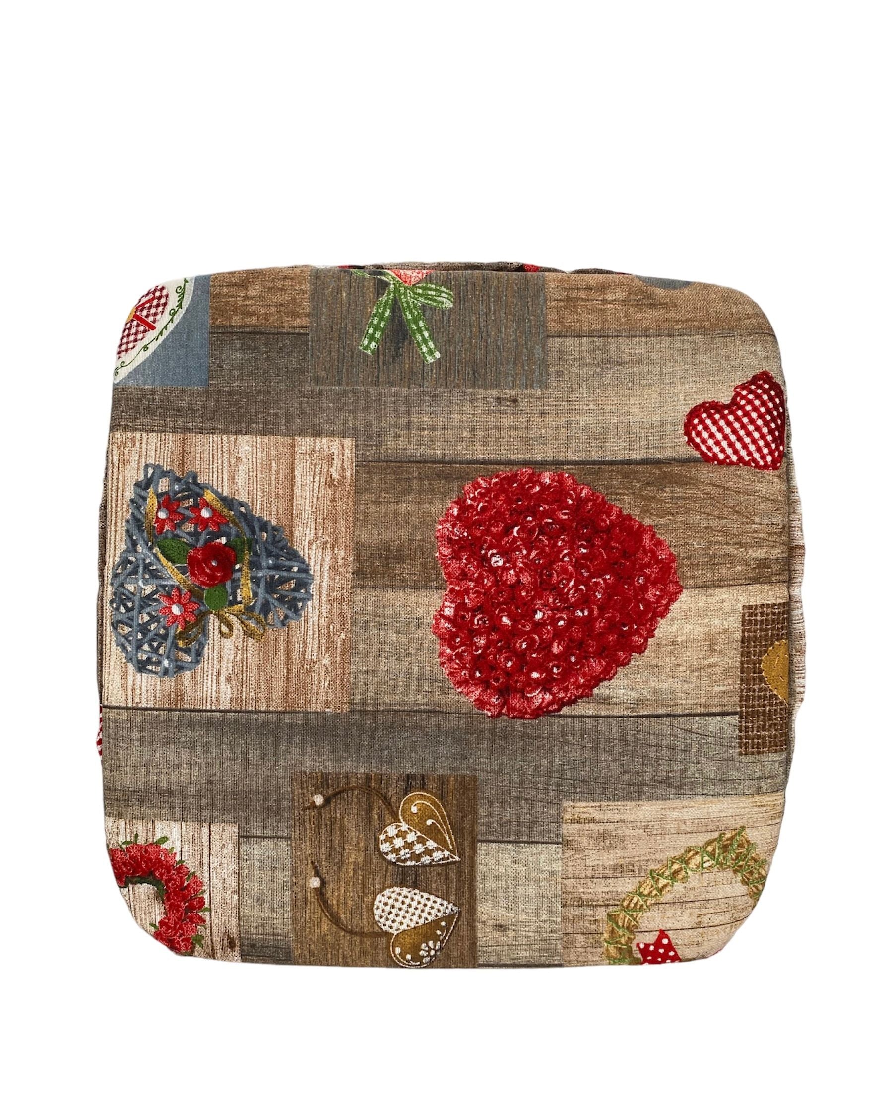 Cuscino Coprisedia con Elastico 40x40cm – Fantasia Romantico Cuore Rosso