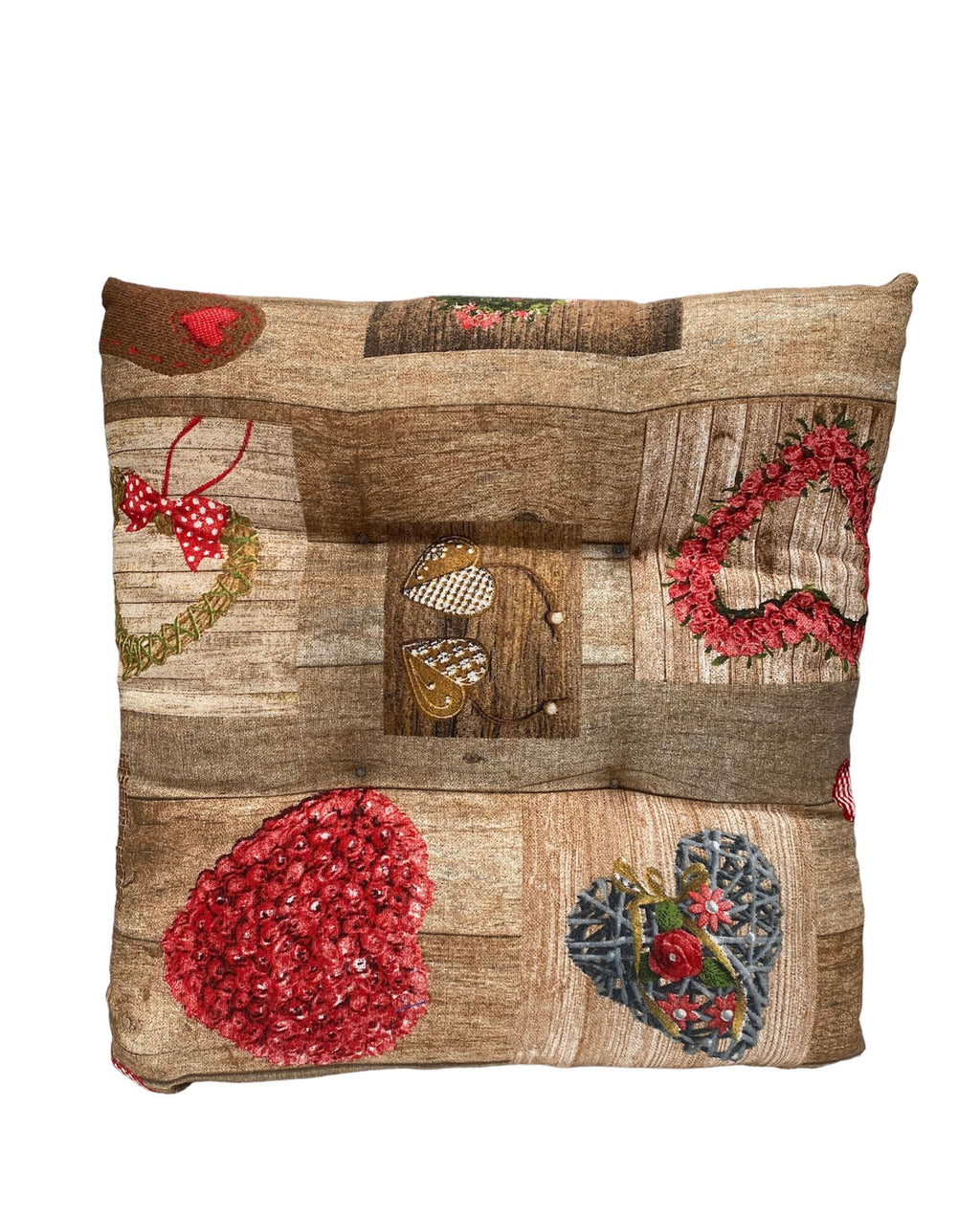 Cuscino Coprisedia Imbottito Soffice 40x40cm – Fantasia Cuore Rosso